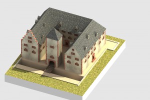 Blick von Westen auf die virtuell rekonstruierte Schlossanlage - © TBM - Timo Breidenbach Medienservice